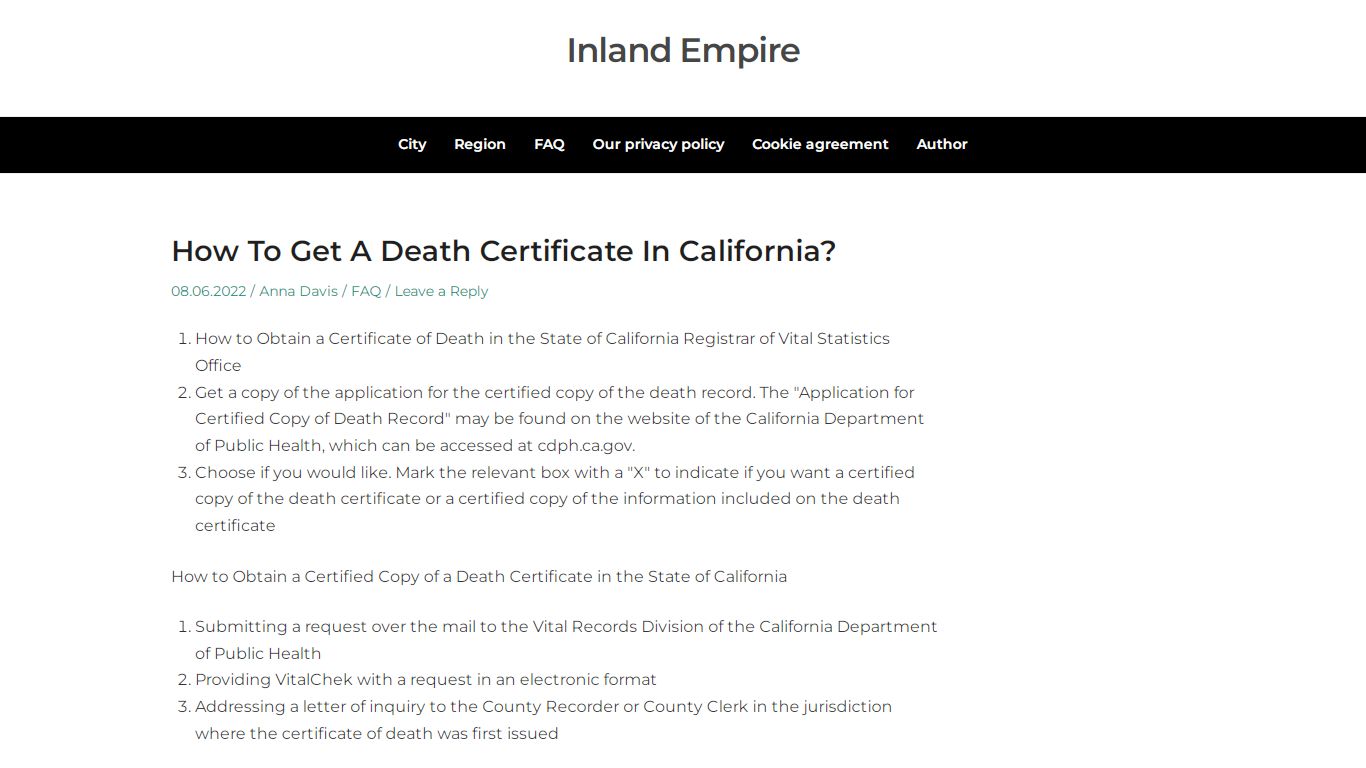 How To Get A Death Certificate In California? - Inland Empire